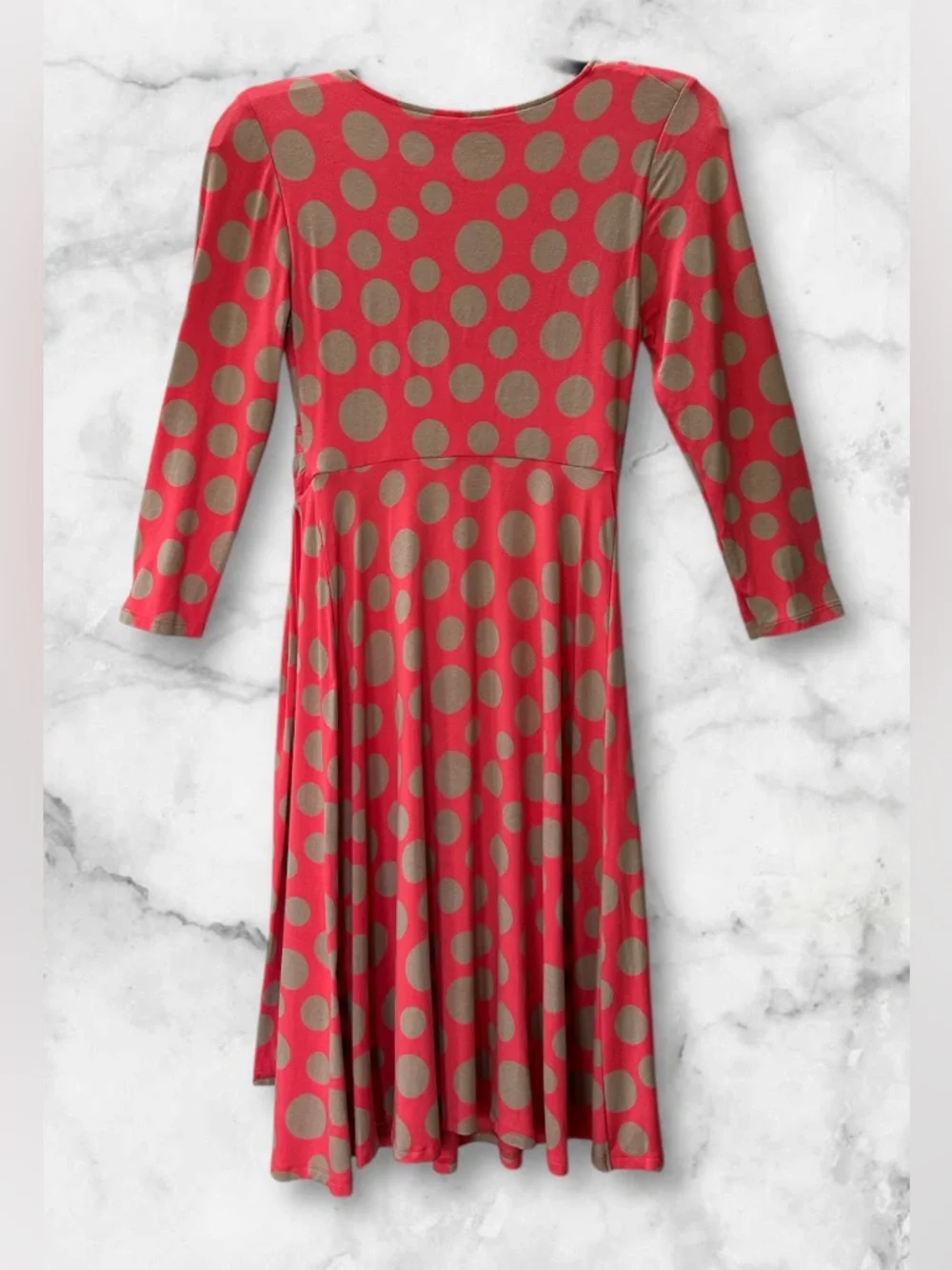 Boden Rosebury Polka Dot Jersey Wrap Midi Dress Coral Beige 3/4 Sleeves Size 4 - Picture 6 of 10